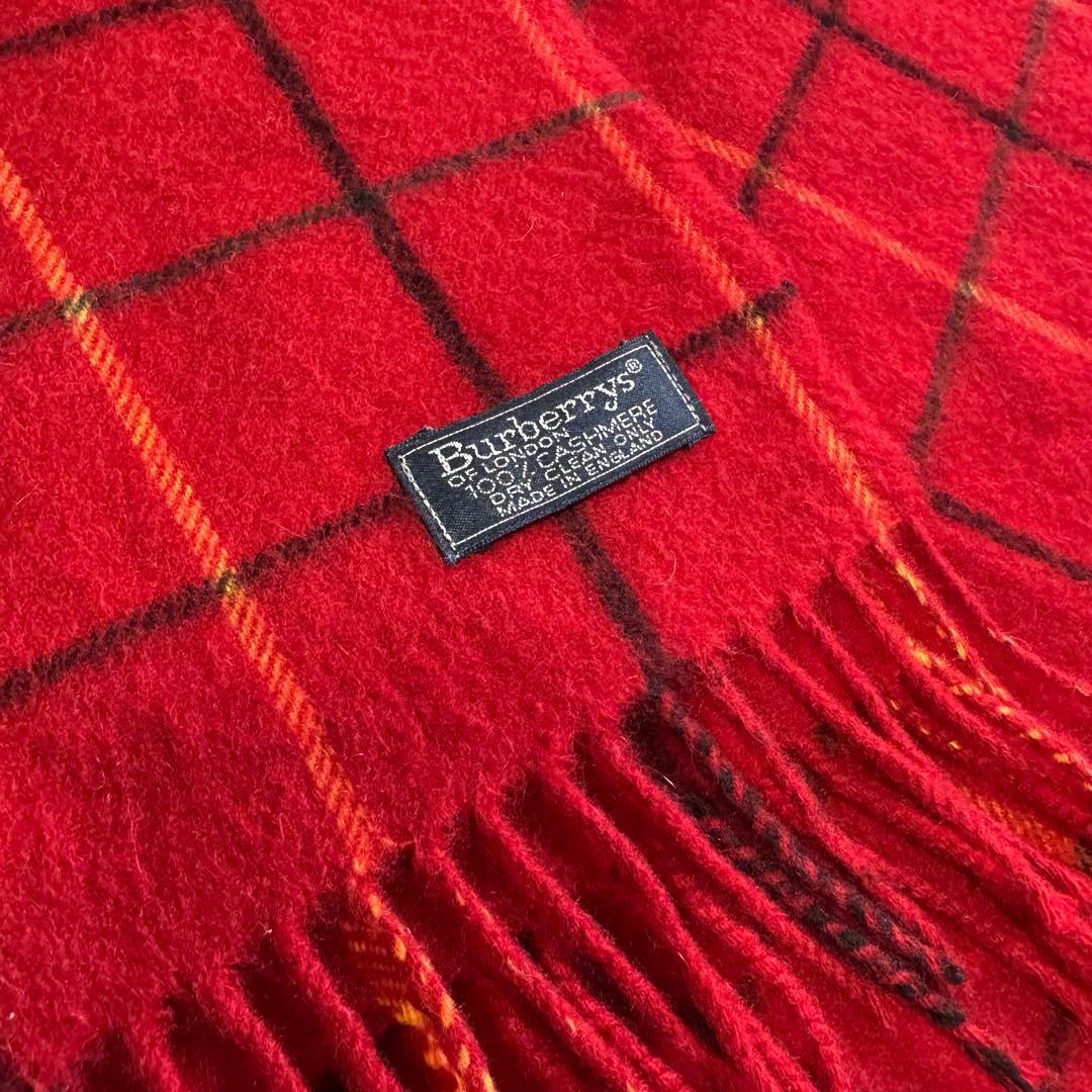 Burberry's カシミヤ100% バーバリー 赤 チェック柄 マフラー