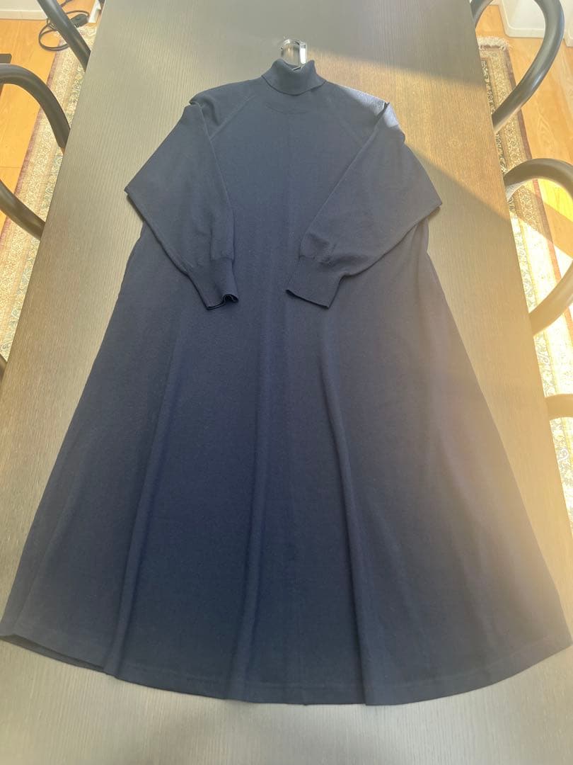 ebure 美品ウール ハイネックニット ロング ワンピース ネイビー