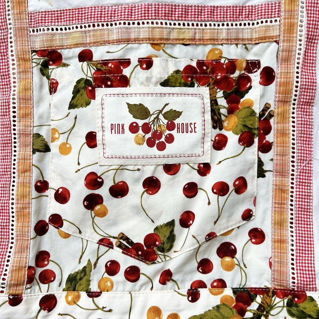 PINK HOUSE　チェリー柄　チェック柄　パッチワーク　エプロンスカート