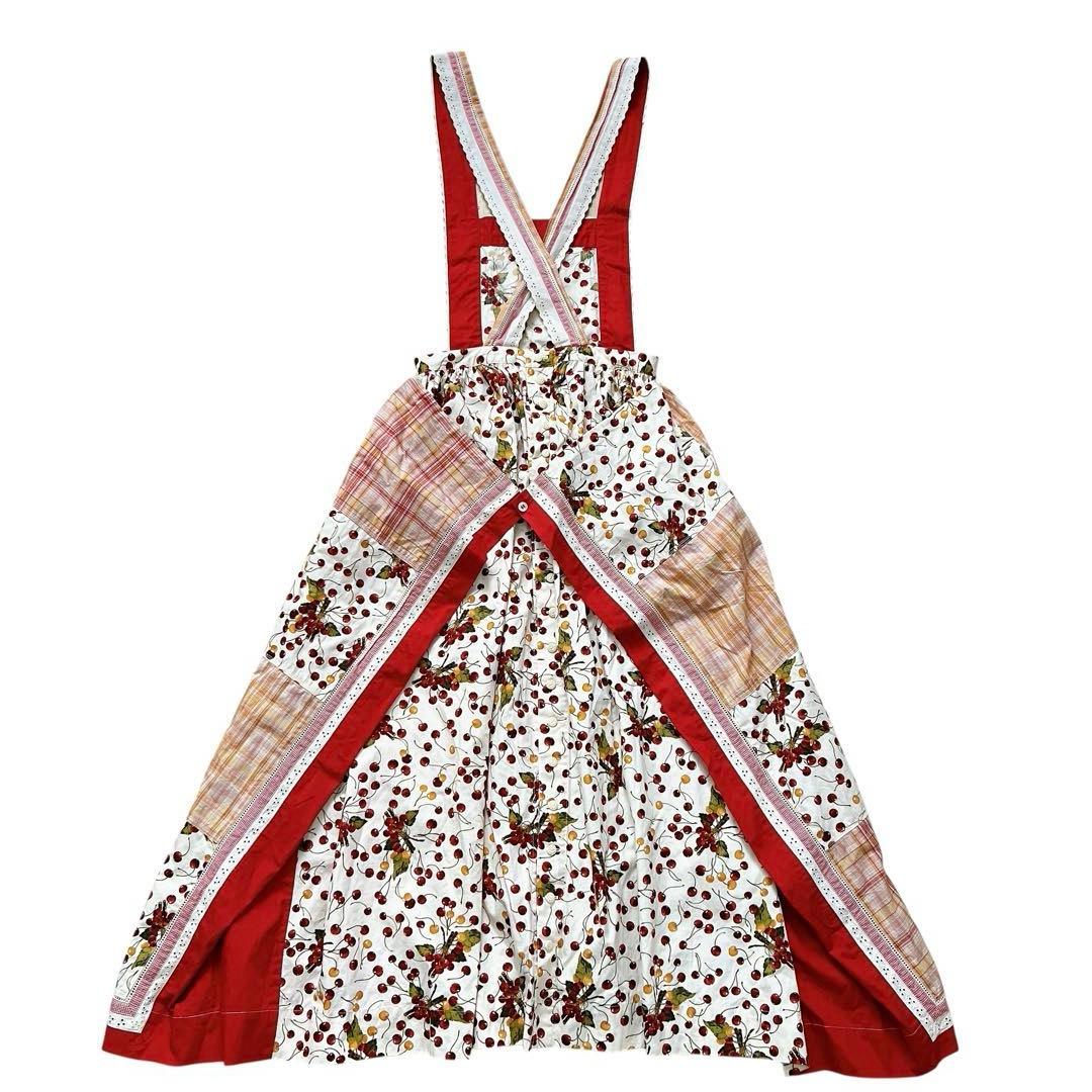 PINK HOUSE　チェリー柄　チェック柄　パッチワーク　エプロンスカート