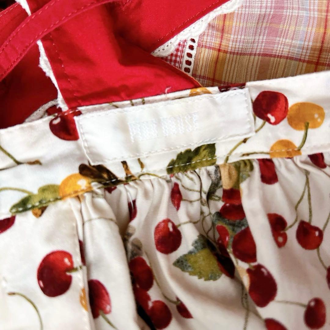 PINK HOUSE　チェリー柄　チェック柄　パッチワーク　エプロンスカート