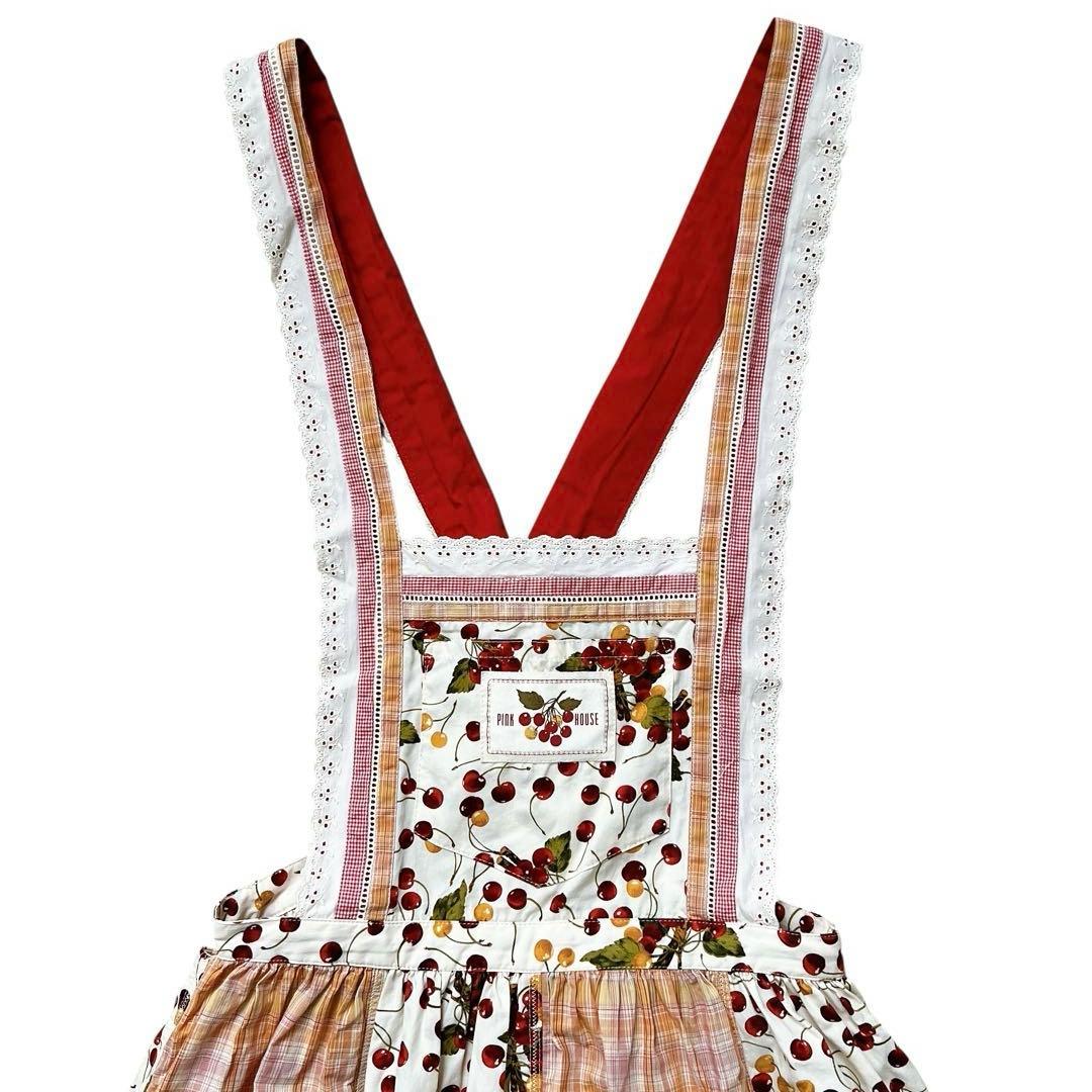 PINK HOUSE　チェリー柄　チェック柄　パッチワーク　エプロンスカート