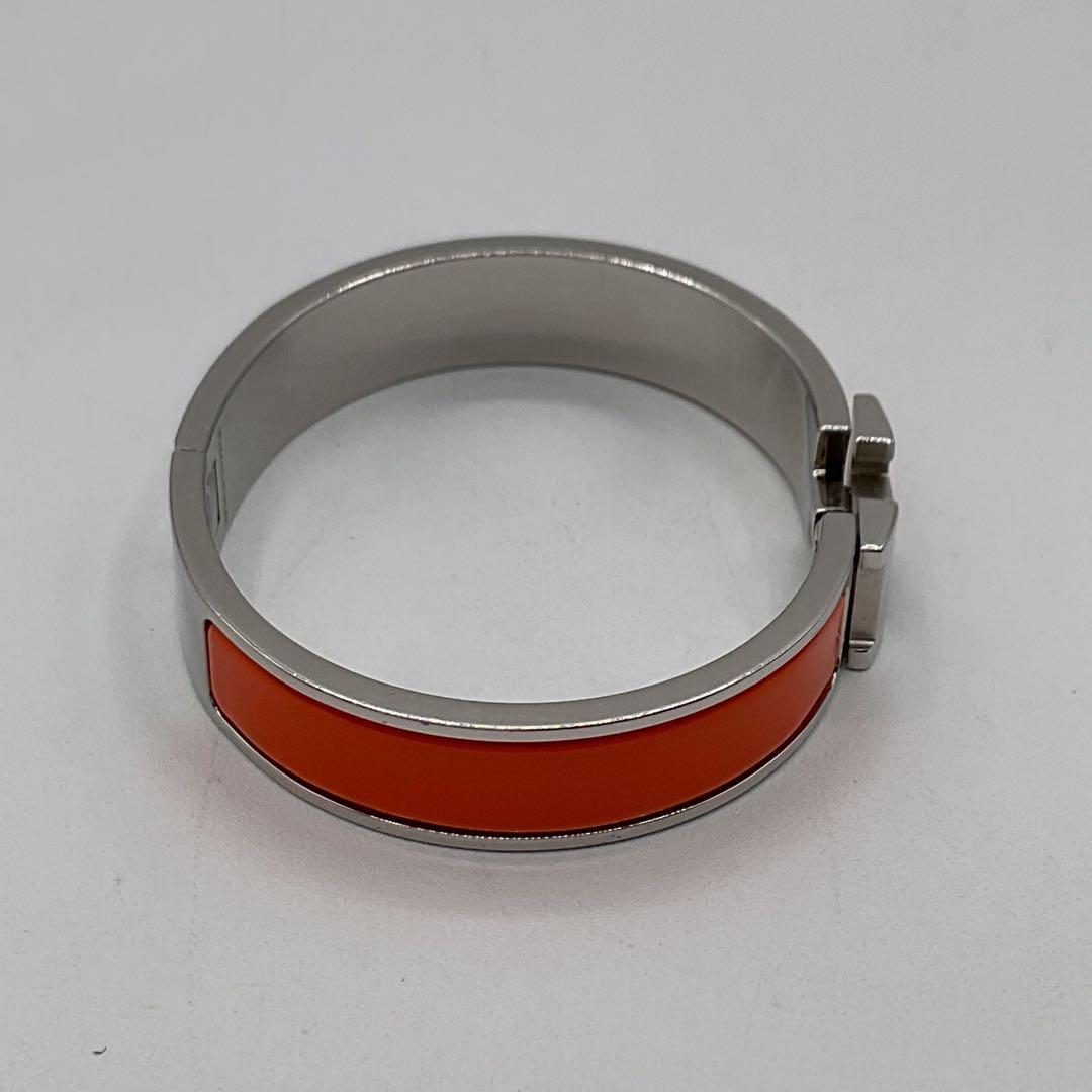 エルメス クイックH ブレスレット バングル オレンジ シルバー 箱付