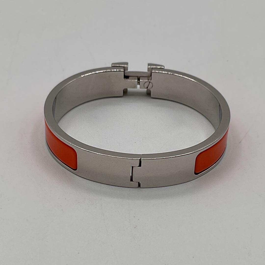 エルメス クイックH ブレスレット バングル オレンジ シルバー 箱付