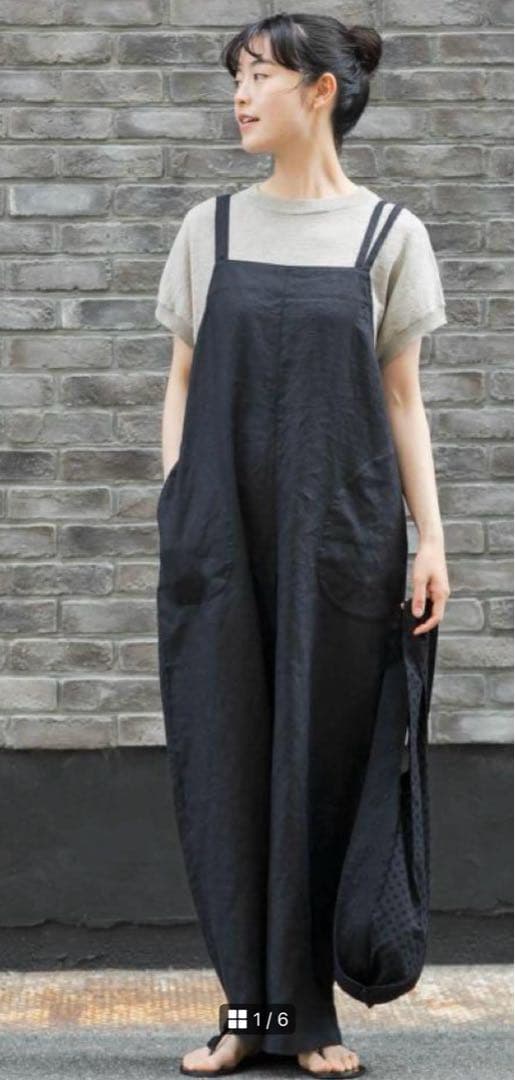 かぐれ　リネンサロペット　ブラック　黒