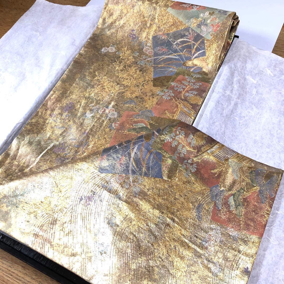 西陣織＊となみ織物　純金 純金箔　金通　袋帯　王朝の雅　証明書あり