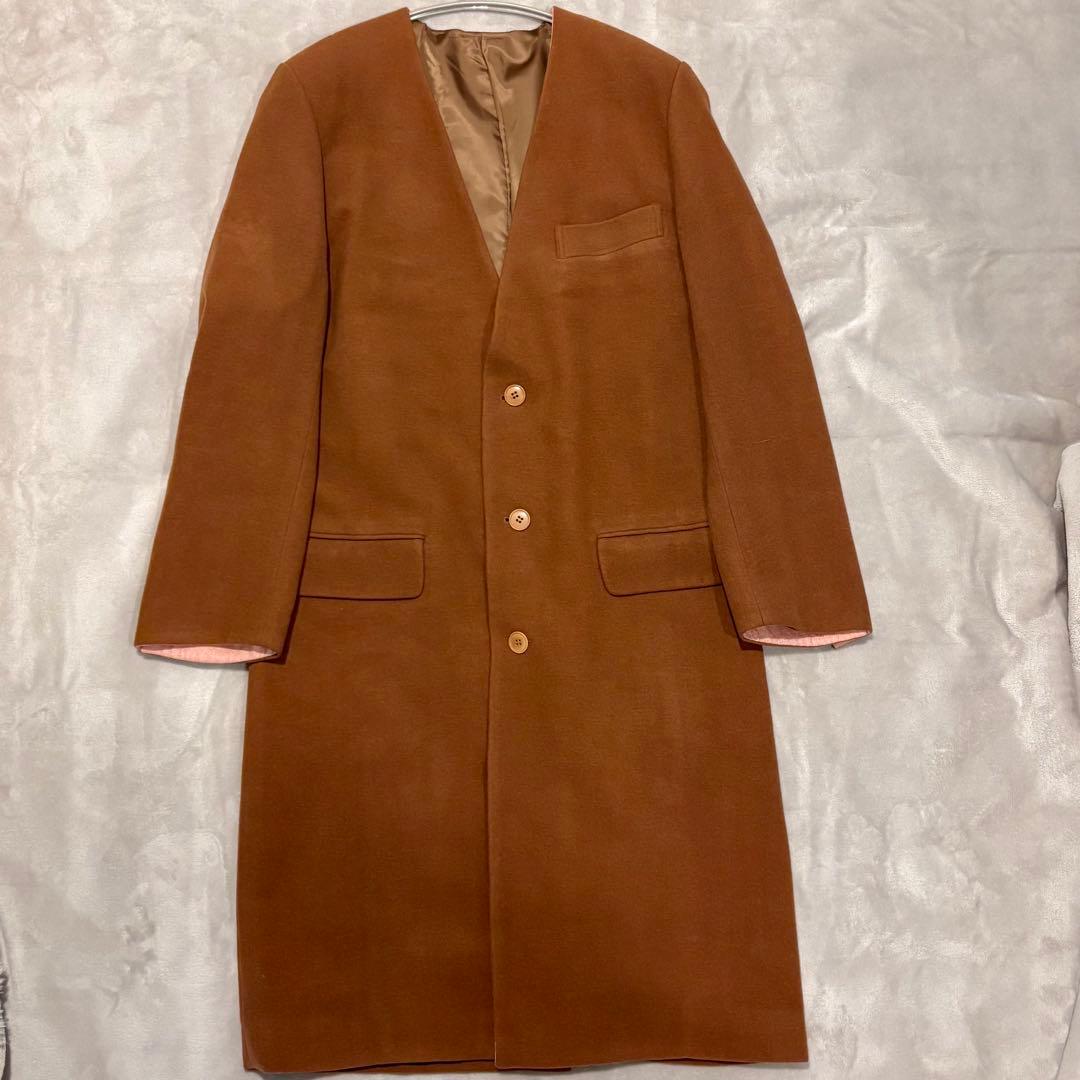 未使用　KENZO ケンゾー ノーカラーロングコート キャメル アンゴラ混ウール