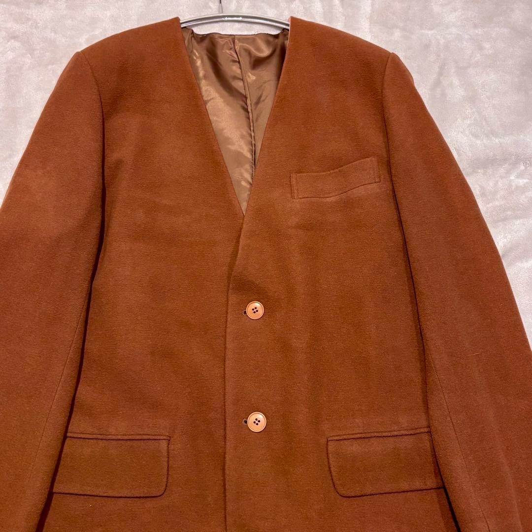 未使用　KENZO ケンゾー ノーカラーロングコート キャメル アンゴラ混ウール