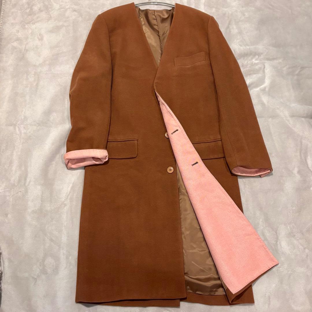 未使用　KENZO ケンゾー ノーカラーロングコート キャメル アンゴラ混ウール