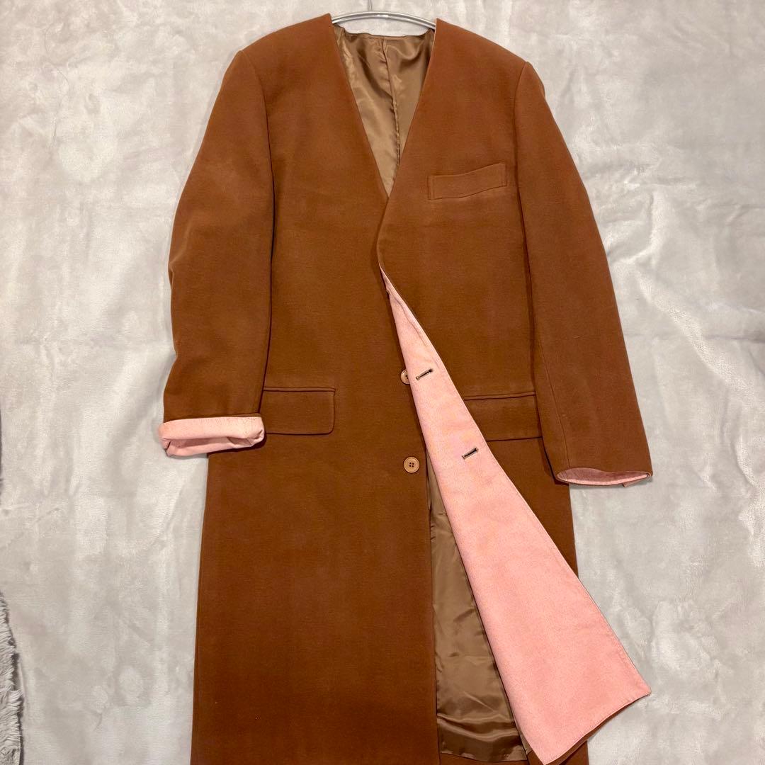 未使用　KENZO ケンゾー ノーカラーロングコート キャメル アンゴラ混ウール