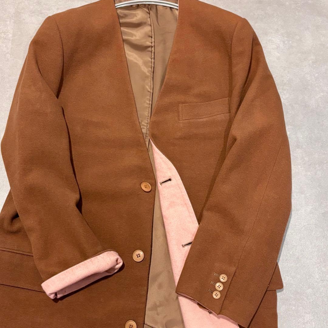 未使用　KENZO ケンゾー ノーカラーロングコート キャメル アンゴラ混ウール