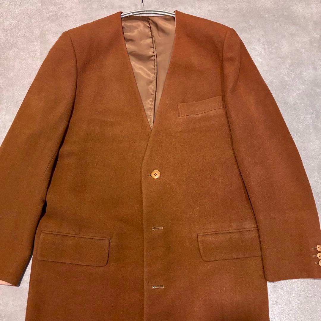 未使用　KENZO ケンゾー ノーカラーロングコート キャメル アンゴラ混ウール