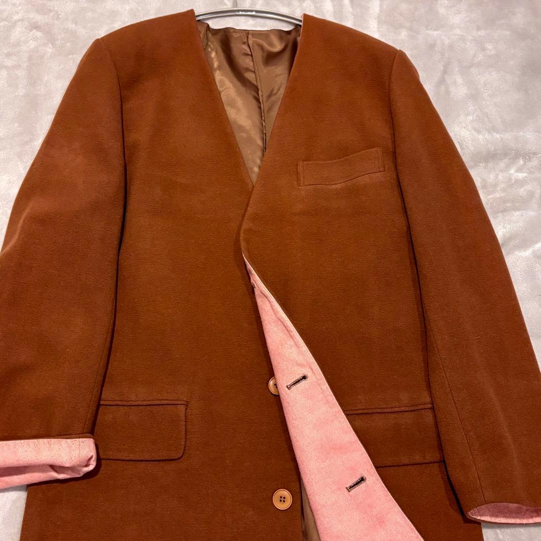 未使用　KENZO ケンゾー ノーカラーロングコート キャメル アンゴラ混ウール