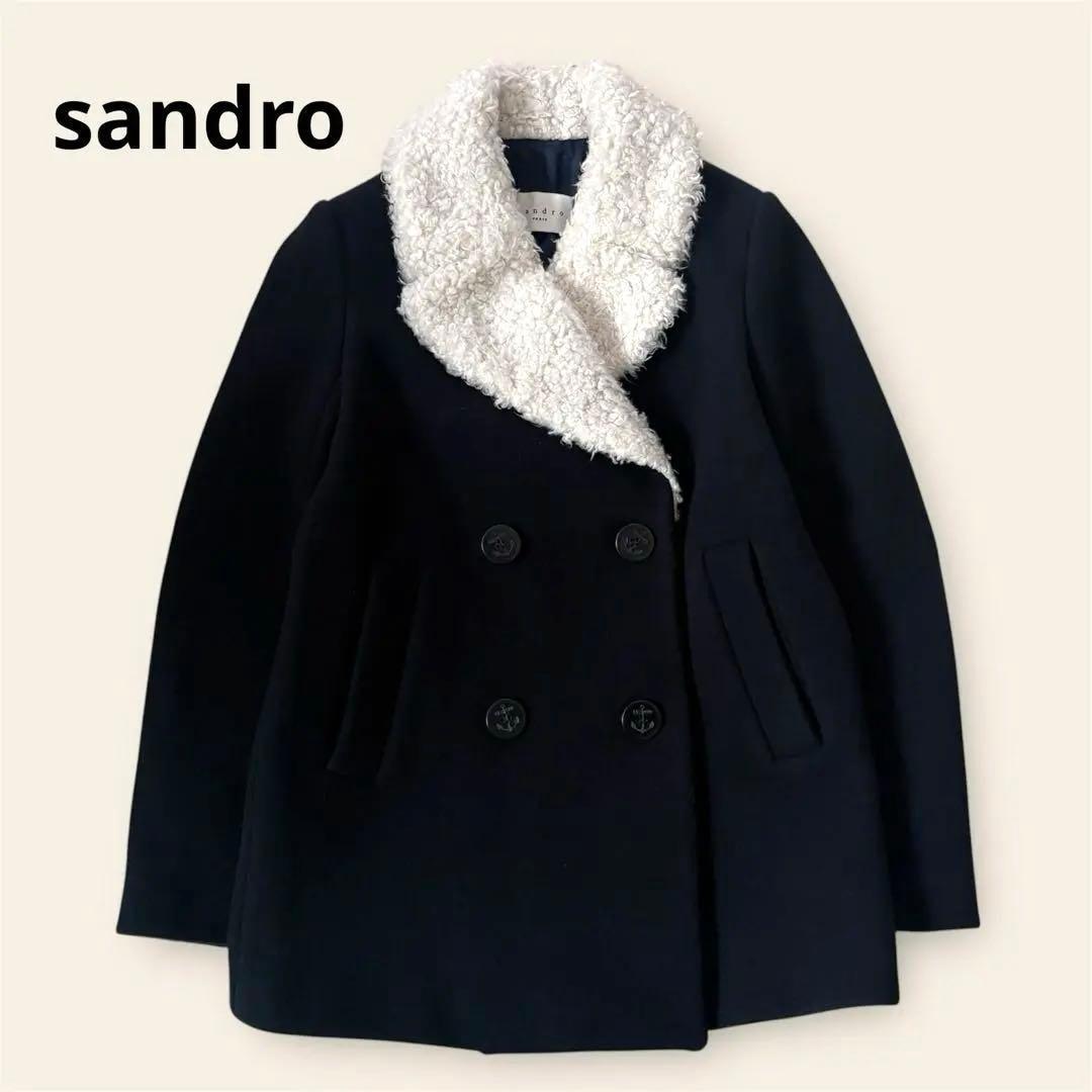 sandro PARIS サンドロ　ボアPコート　ネイビー　36