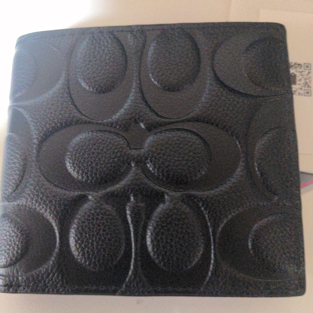 【新品未使用】COACH 二つ折り財布 黒 レザー