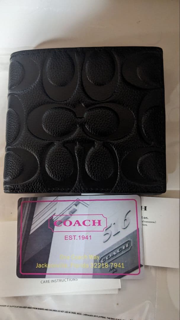 【新品未使用】COACH 二つ折り財布 黒 レザー