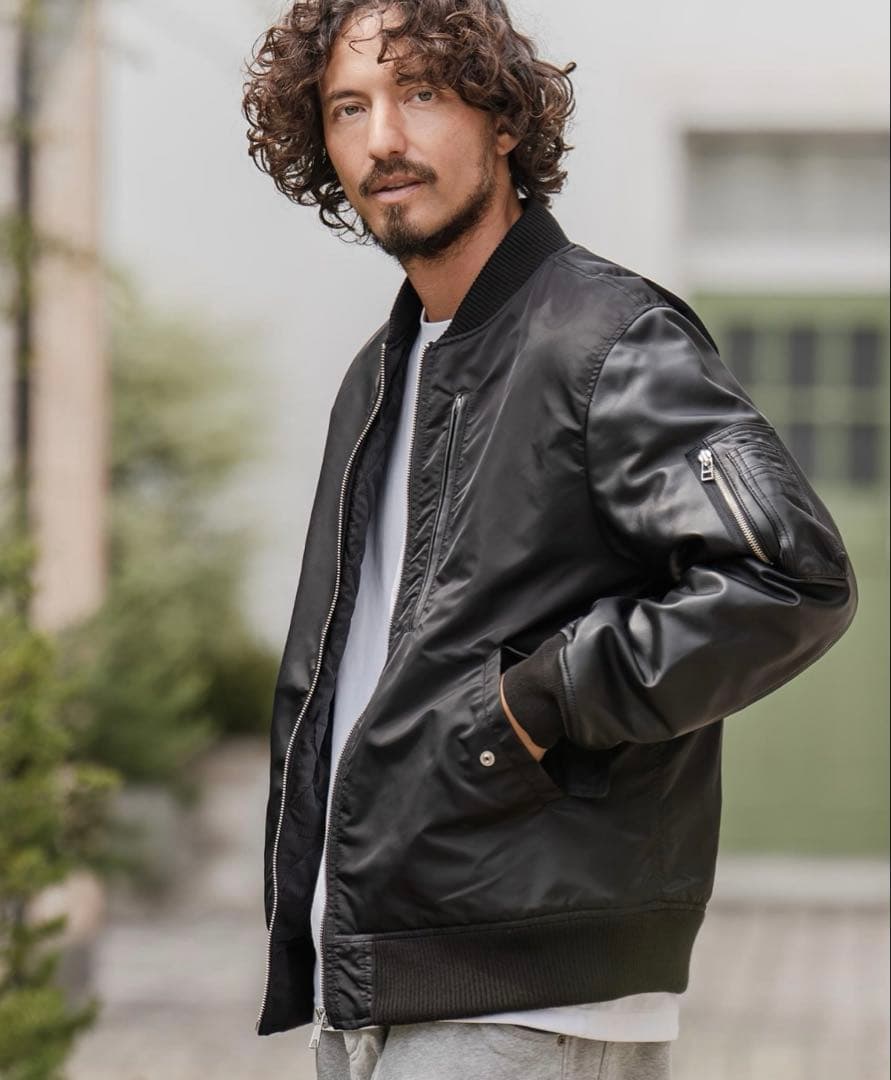 CAMBIO ナイロンツイル×レザーMA-1ジャケット