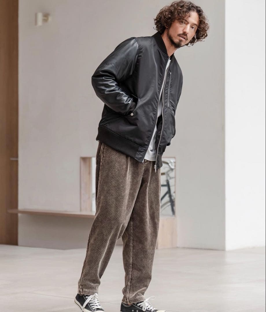 CAMBIO ナイロンツイル×レザーMA-1ジャケット