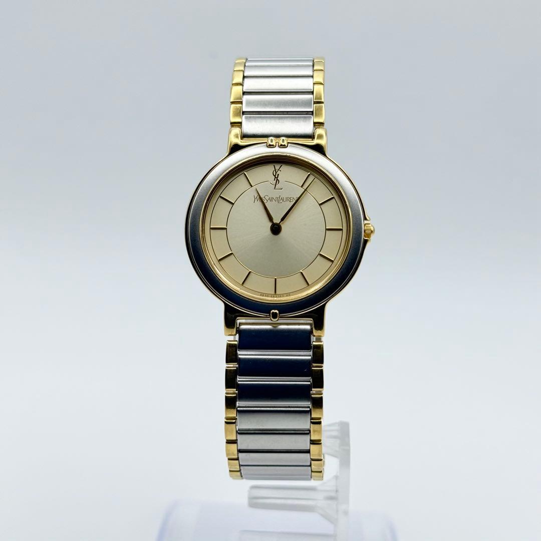 ✨新品電池・稼働✨サンローラン 腕時計 クォーツ ラウンド コンビ ユニセックス