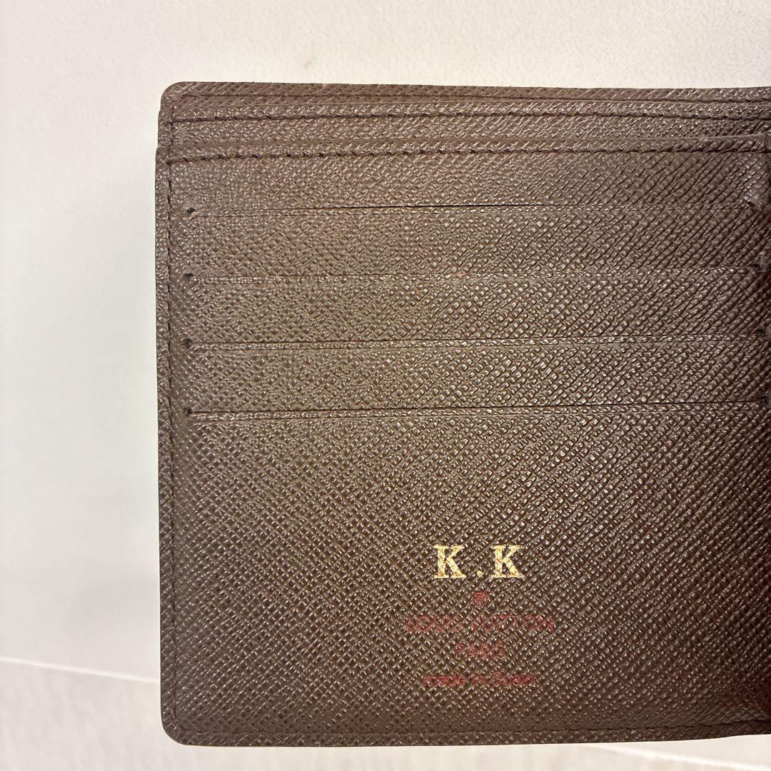 【正規品】LOUIS VUITTONダミエ二つ折り財布 イニシャル刻印あり 美品