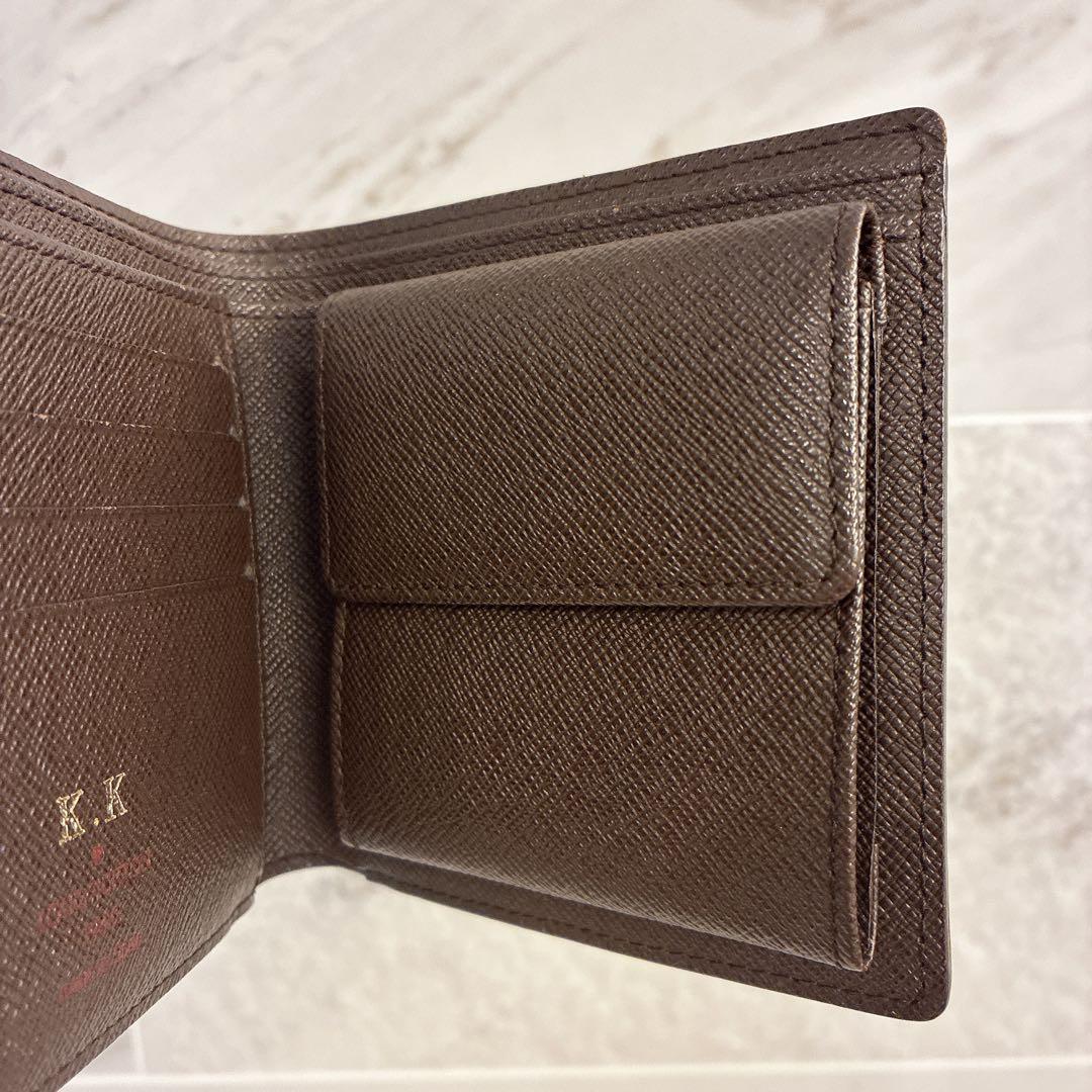 【正規品】LOUIS VUITTONダミエ二つ折り財布 イニシャル刻印あり 美品