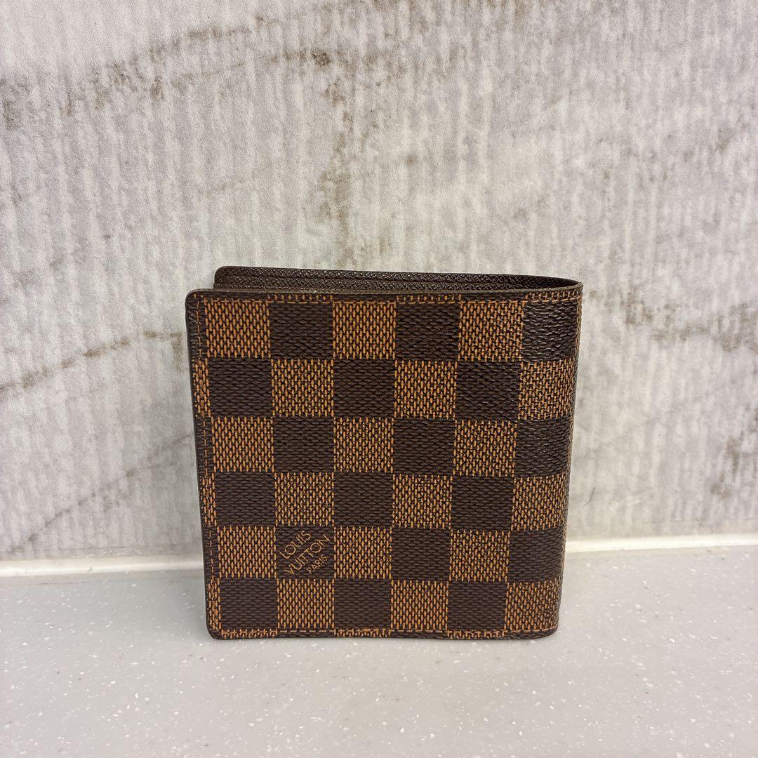 【正規品】LOUIS VUITTONダミエ二つ折り財布 イニシャル刻印あり 美品