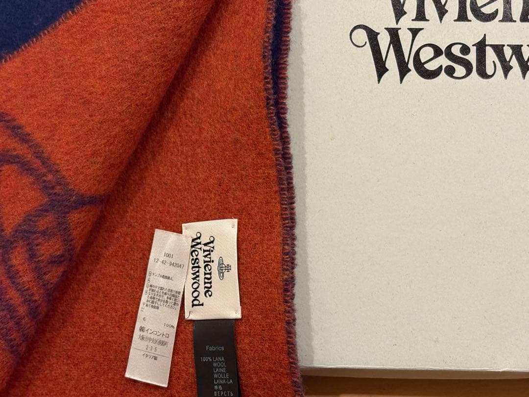 Vivienne Westwood ウールマフラー ネイビー/オレンジ