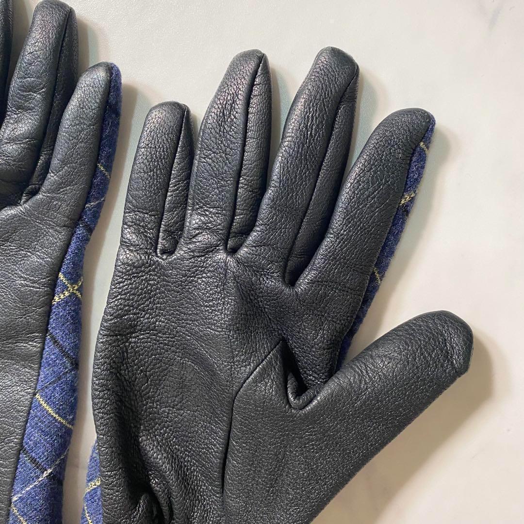 【美品】ヴィヴィアンウエストウッド　手袋　オーブ　チェック柄　レザー　ウール　青