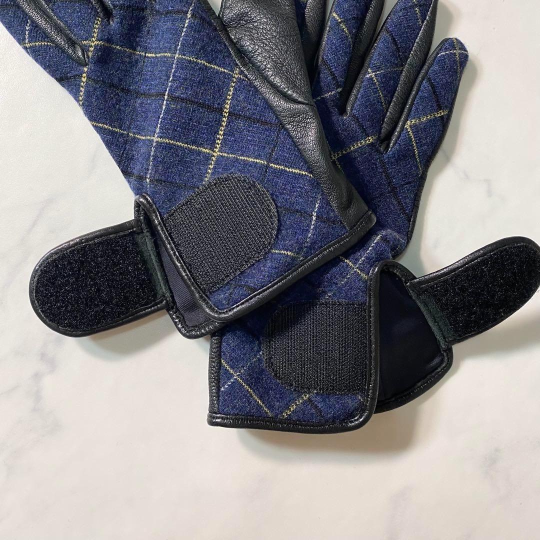 【美品】ヴィヴィアンウエストウッド　手袋　オーブ　チェック柄　レザー　ウール　青