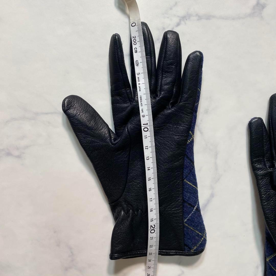 【美品】ヴィヴィアンウエストウッド　手袋　オーブ　チェック柄　レザー　ウール　青