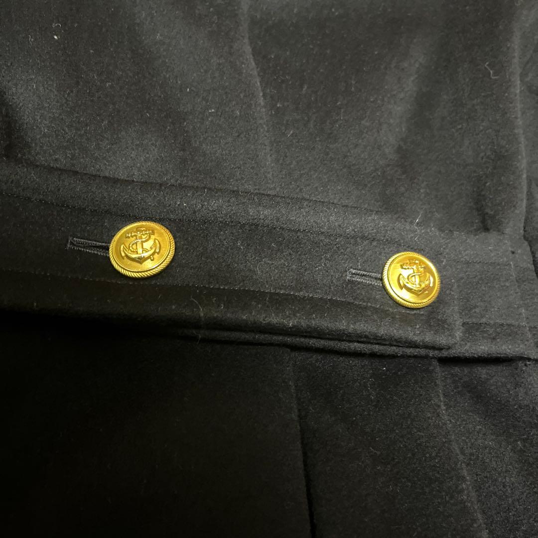 【ドイツ軍実物】メルトンウール ロングコート ピーコート 金ボタン ネイビー L