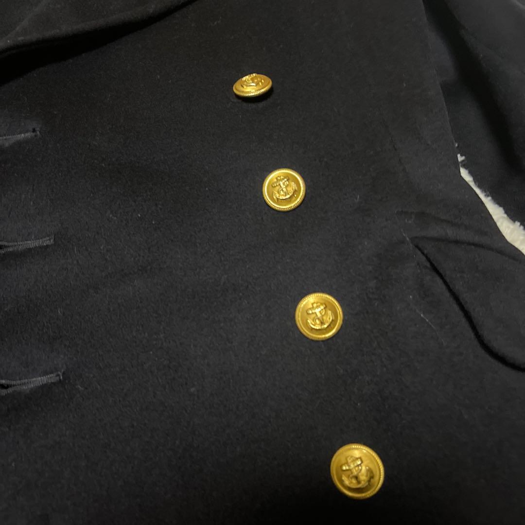 【ドイツ軍実物】メルトンウール ロングコート ピーコート 金ボタン ネイビー L