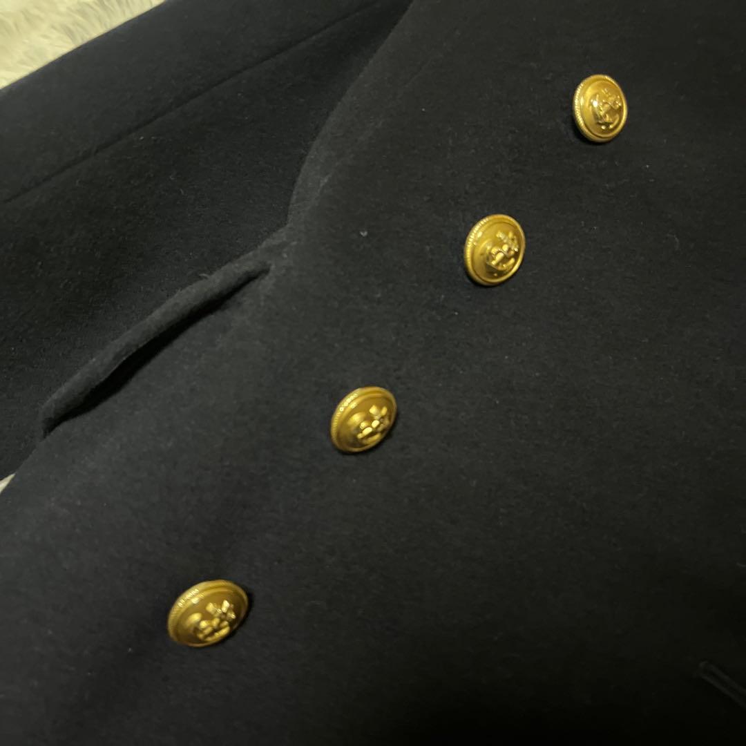 【ドイツ軍実物】メルトンウール ロングコート ピーコート 金ボタン ネイビー L