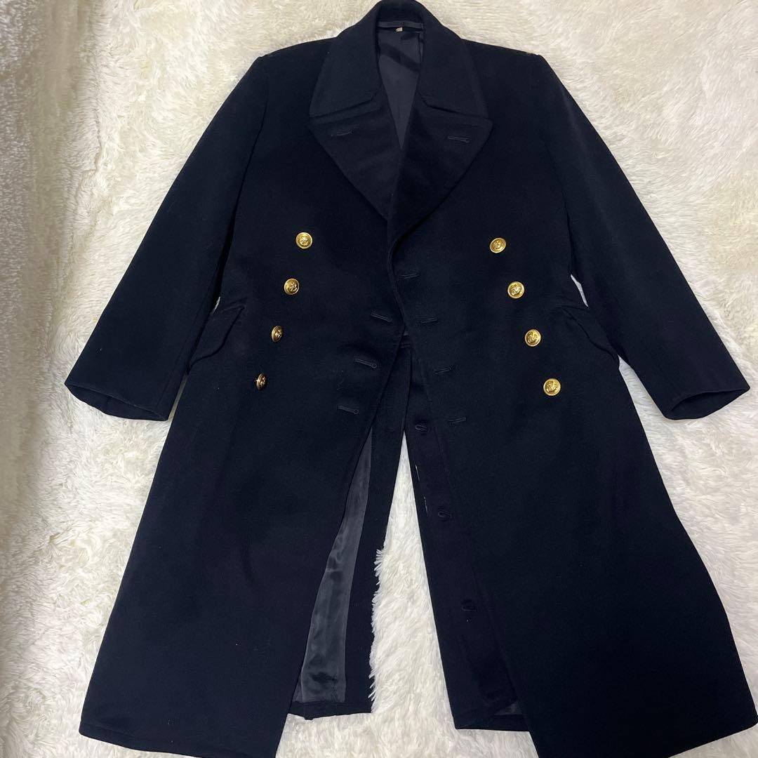【ドイツ軍実物】メルトンウール ロングコート ピーコート 金ボタン ネイビー L
