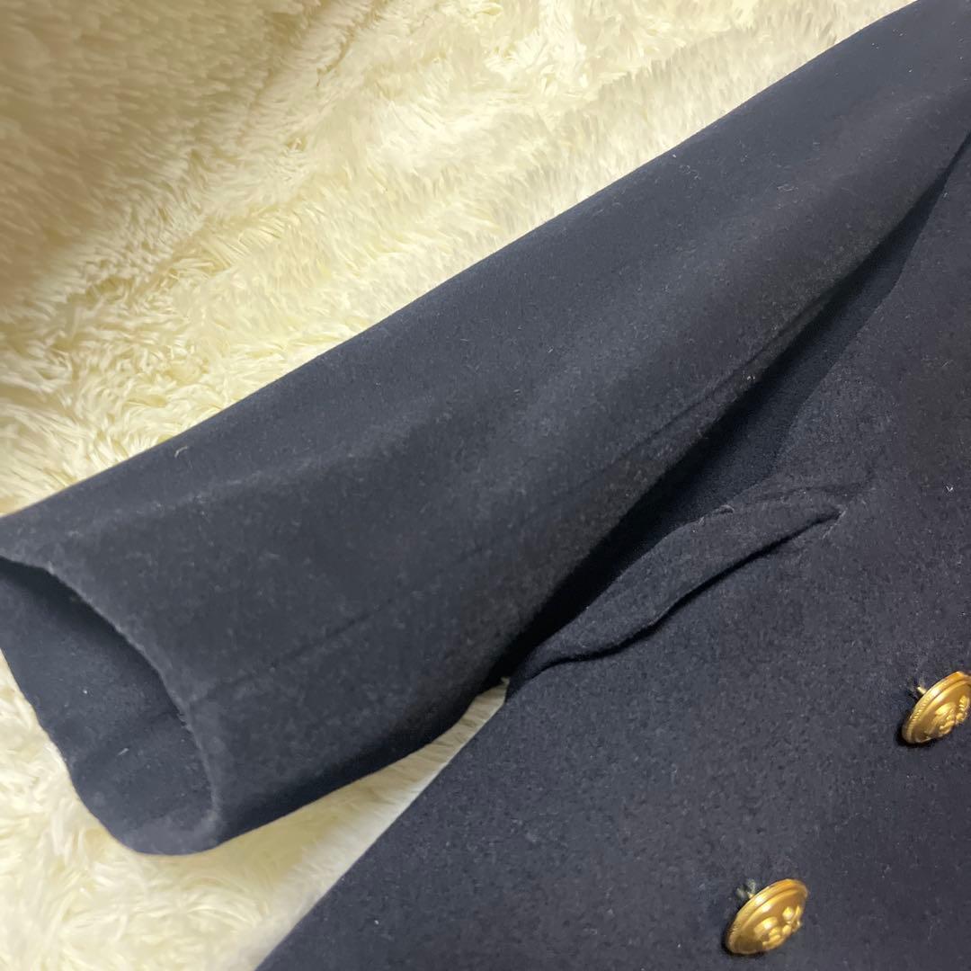 【ドイツ軍実物】メルトンウール ロングコート ピーコート 金ボタン ネイビー L