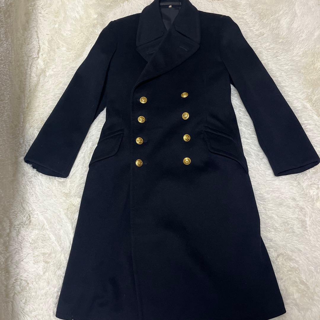【ドイツ軍実物】メルトンウール ロングコート ピーコート 金ボタン ネイビー L