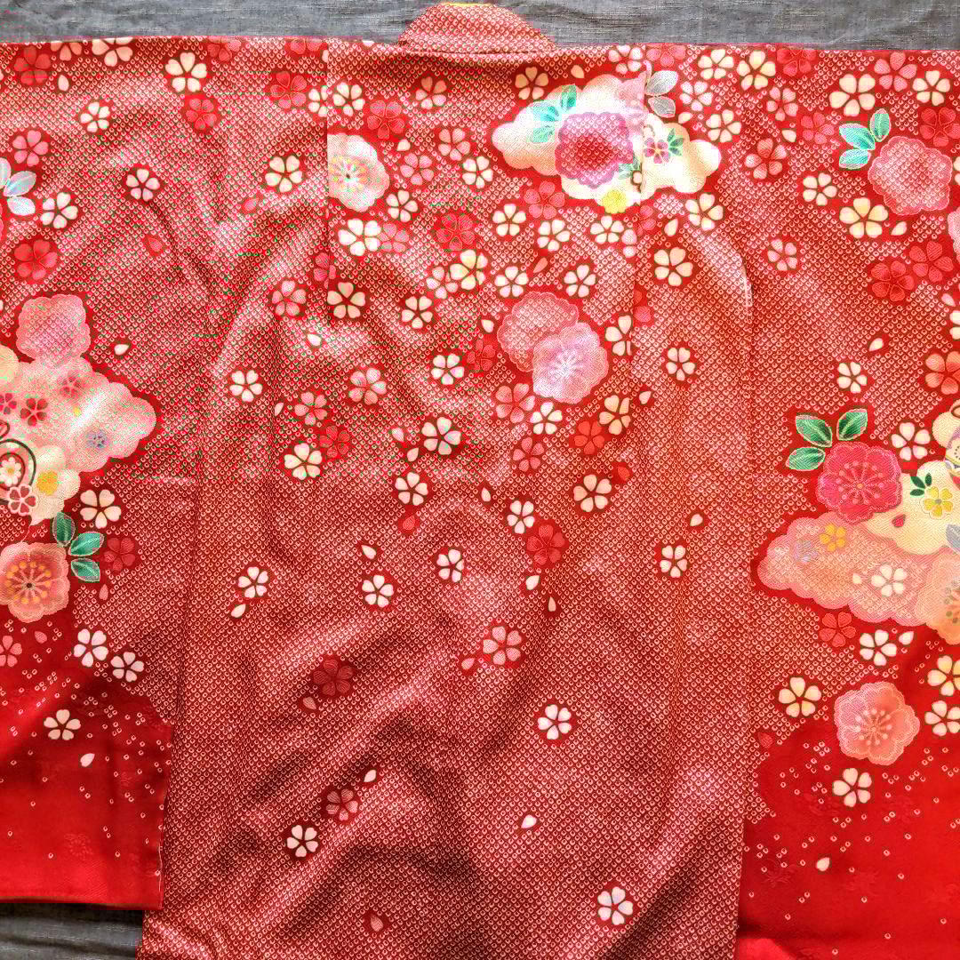 七五三　着物　7歳　正絹　フルセット　赤　絞り柄