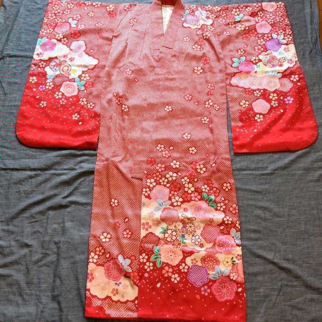 七五三　着物　7歳　正絹　フルセット　赤　絞り柄