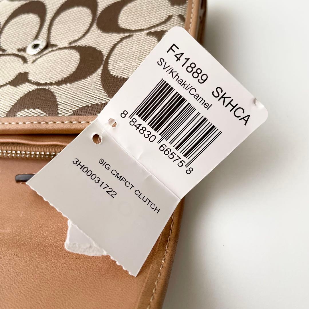 コーチ COACH 折り財布 ハンプトンズ シグネチャー レザー キャメル 新品