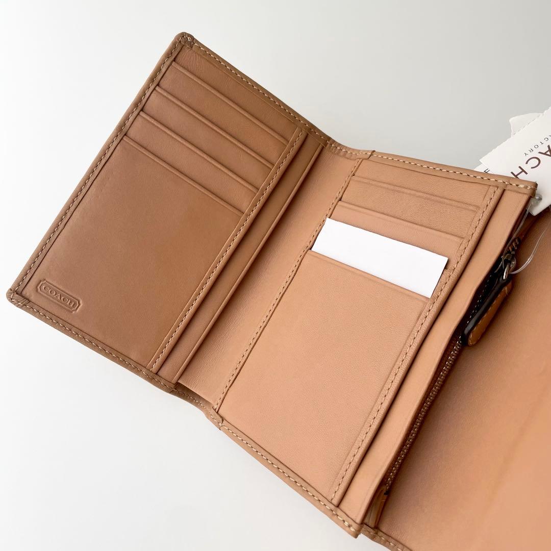 コーチ COACH 折り財布 ハンプトンズ シグネチャー レザー キャメル 新品