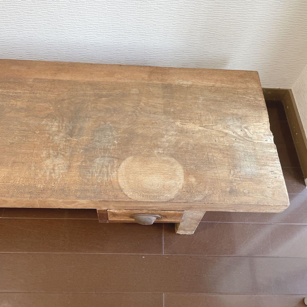 ✨裁ち台✨アンティーク　天板5cm 一枚板　引き出し付