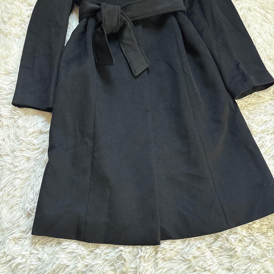 Emohariotカシミヤ100%フォックスファーロングコート黒ブラックりぼんM