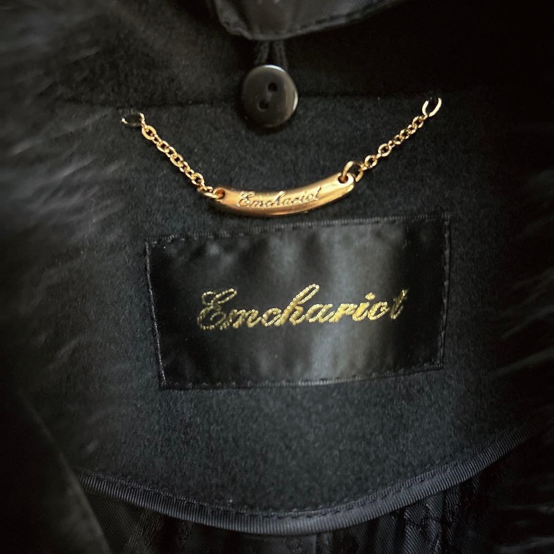 Emohariotカシミヤ100%フォックスファーロングコート黒ブラックりぼんM