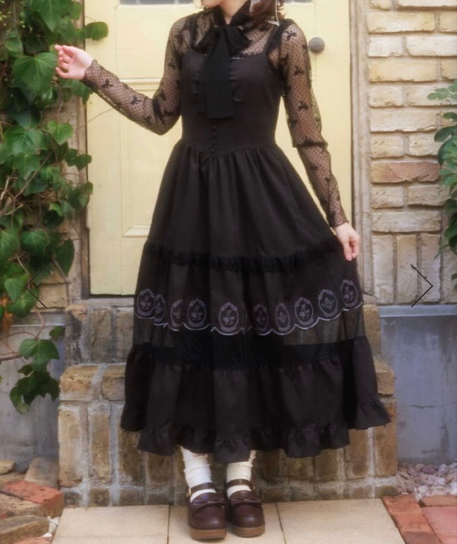 axes POETIQUEイースターラビット刺繍ワンピース 黒 インナー2点