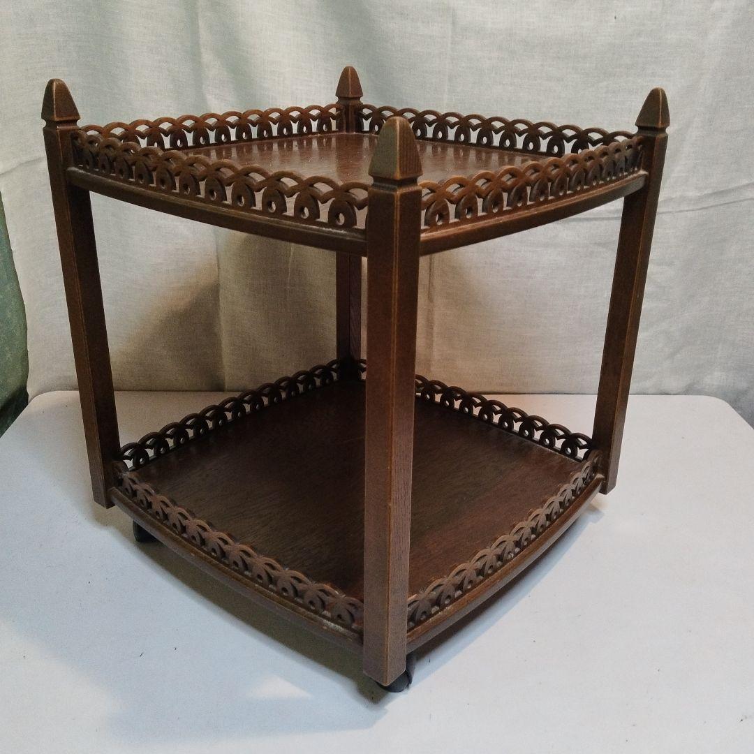 木製　移動式　多目的飾り棚　昭和中頃　民芸家具　横幅　奥行　大きめサイズ　花台