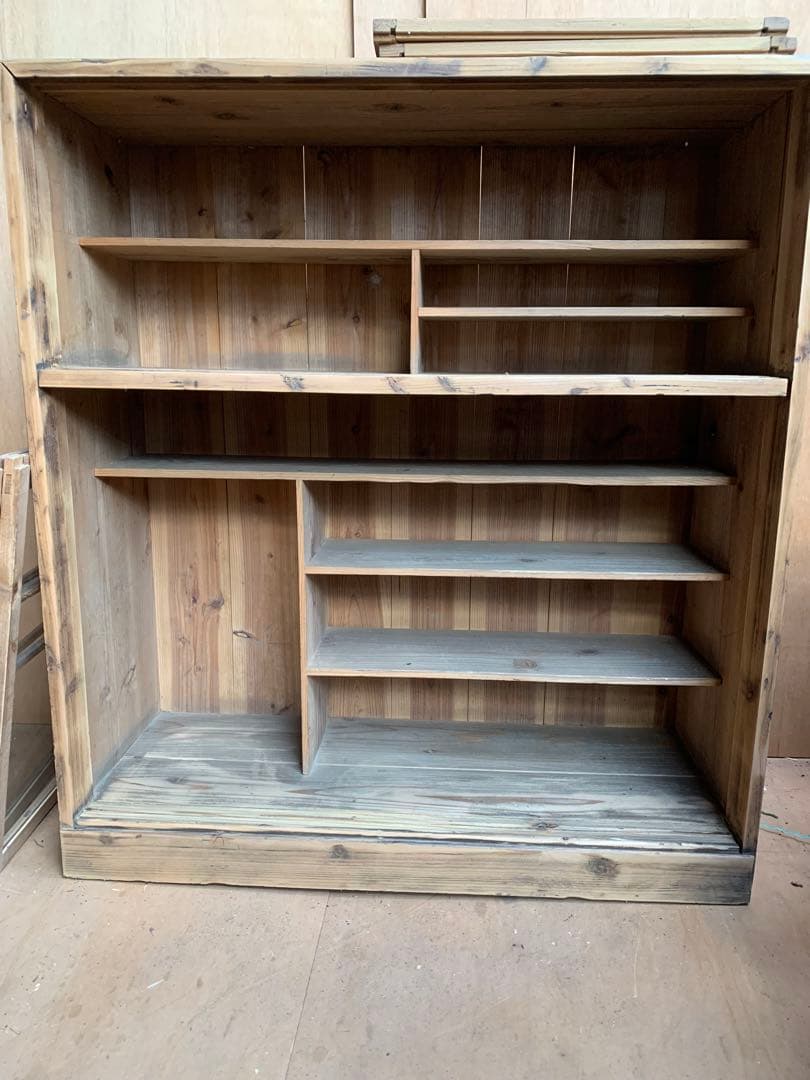 古い木全面ガラス収納陳列棚戸　店舗什器古家具