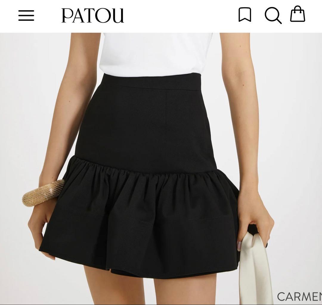 PATOU パトゥ／コットンギャバシンラッフルミニスカート／34サイズ　黒