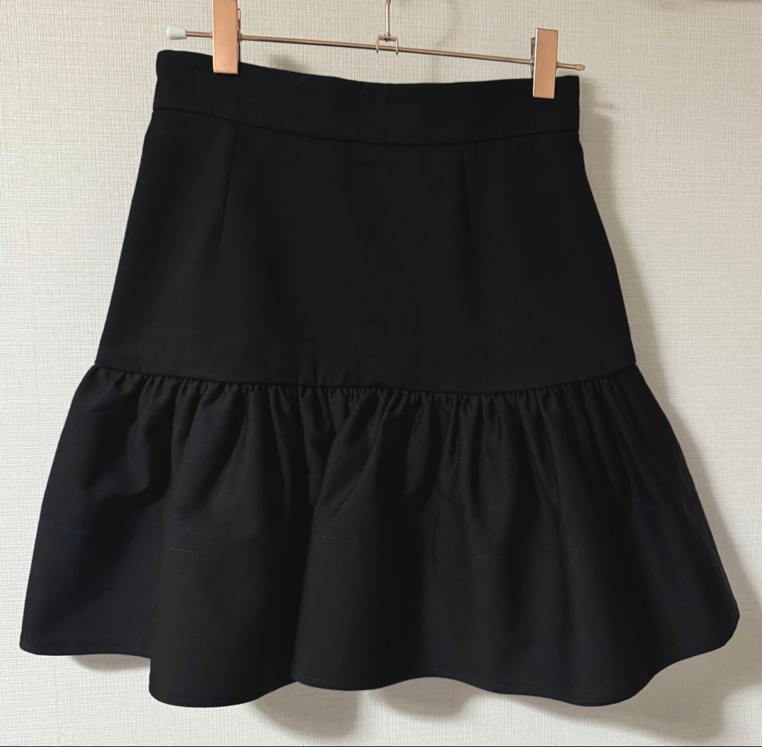 PATOU パトゥ／コットンギャバシンラッフルミニスカート／34サイズ　黒