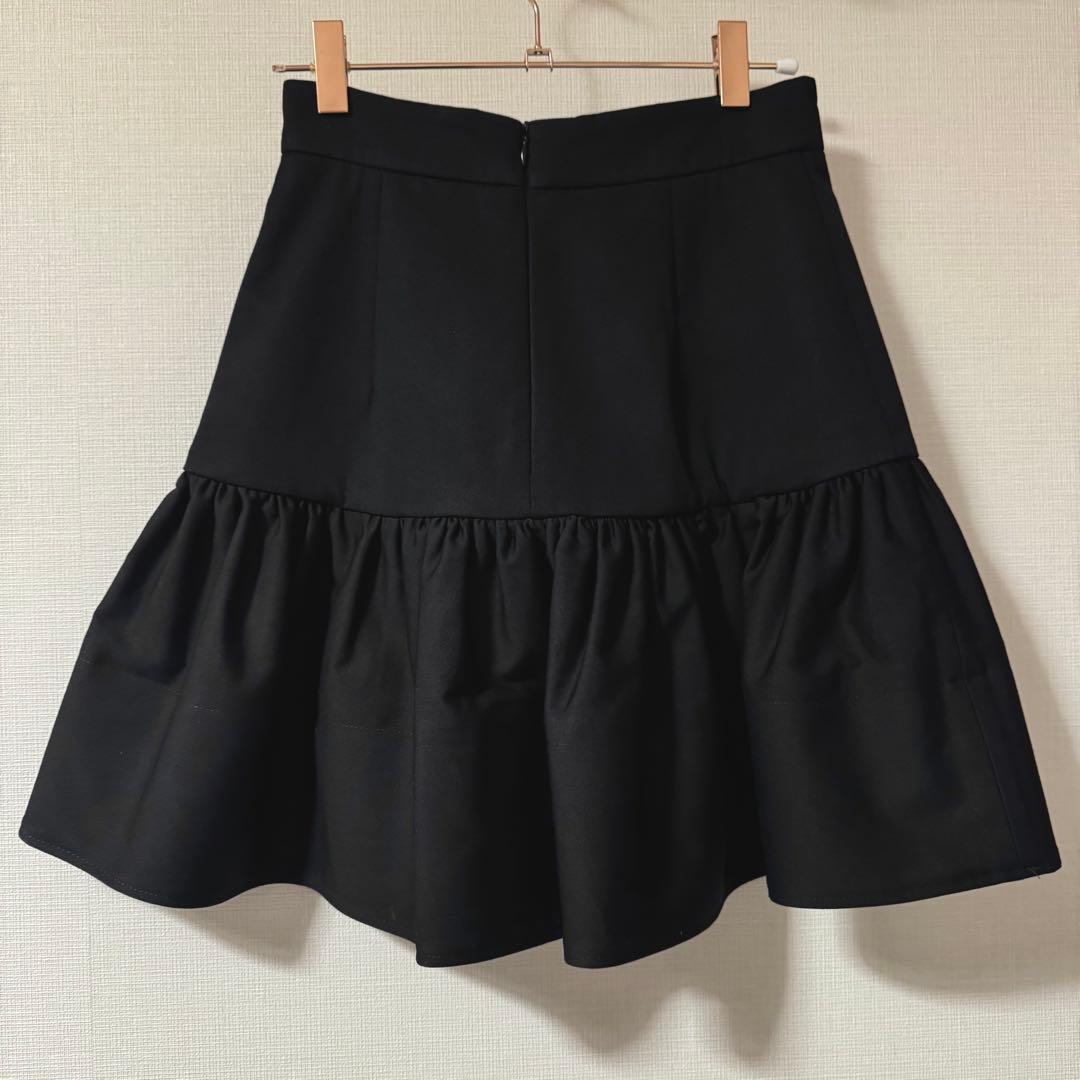 PATOU パトゥ／コットンギャバシンラッフルミニスカート／34サイズ　黒