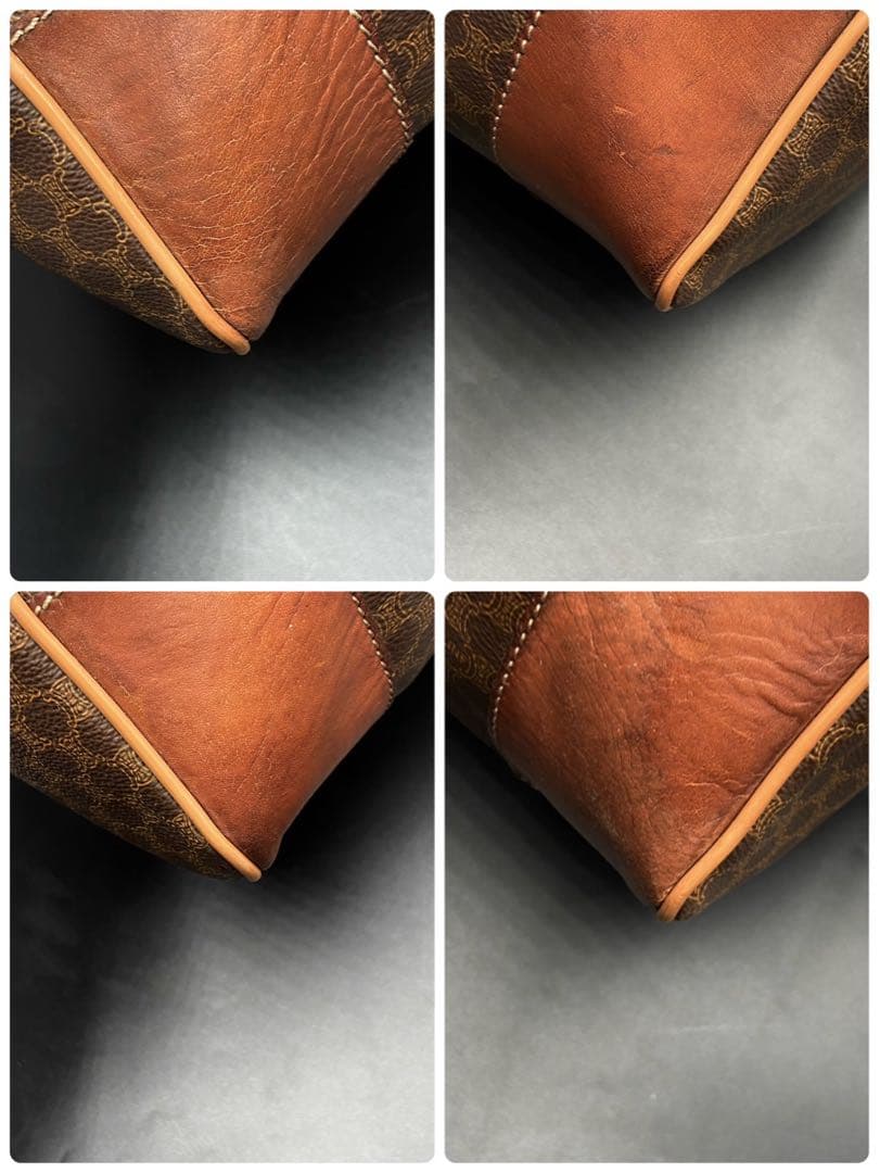 セリーヌ マカダム柄 大容量 ボストンバッグ ブラウン レザー PVC